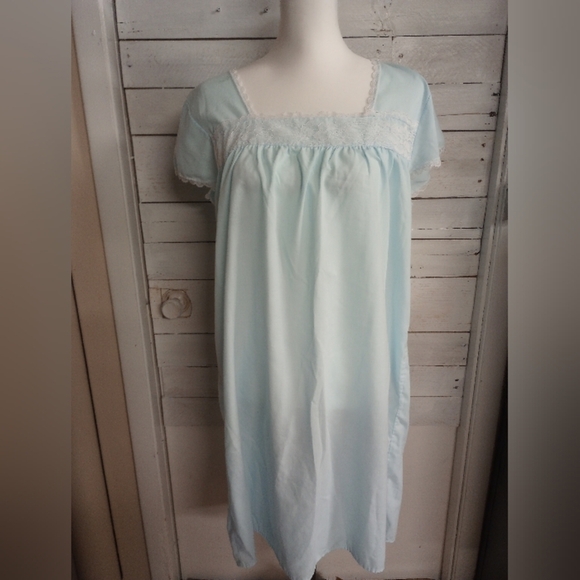 Vintage Elsie of Miami Nightgown Blue Women's Size Large Lace Embroidered - Picture 1 of 12